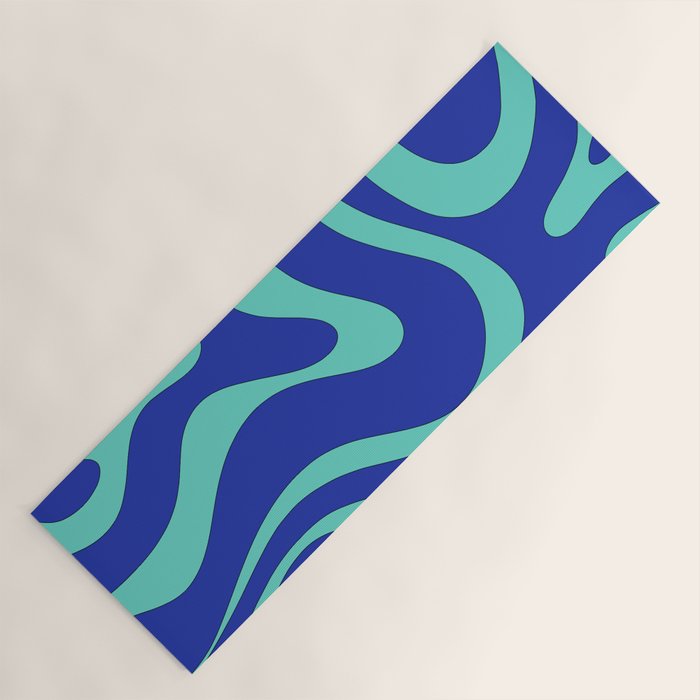 Modern Retro Liquid Swirl Funky Abstract Pattern Bright Blue Aqua Turquoise Yoga Mat Gallery Image 1
