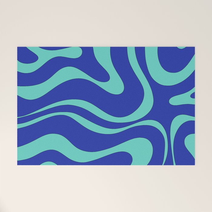 Modern Retro Liquid Swirl Funky Abstract Pattern Bright Blue Aqua Turquoise Welcome Mat Gallery Image 1