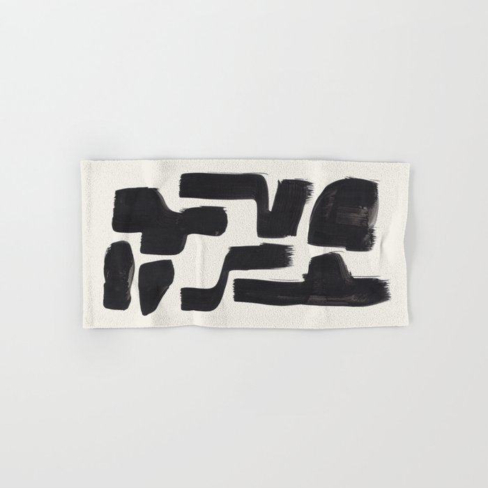 Mid Century Modern Minimalist Abstract Art Brush Strokes Black & White Ink Art Shapes Towels Gallery Image 1