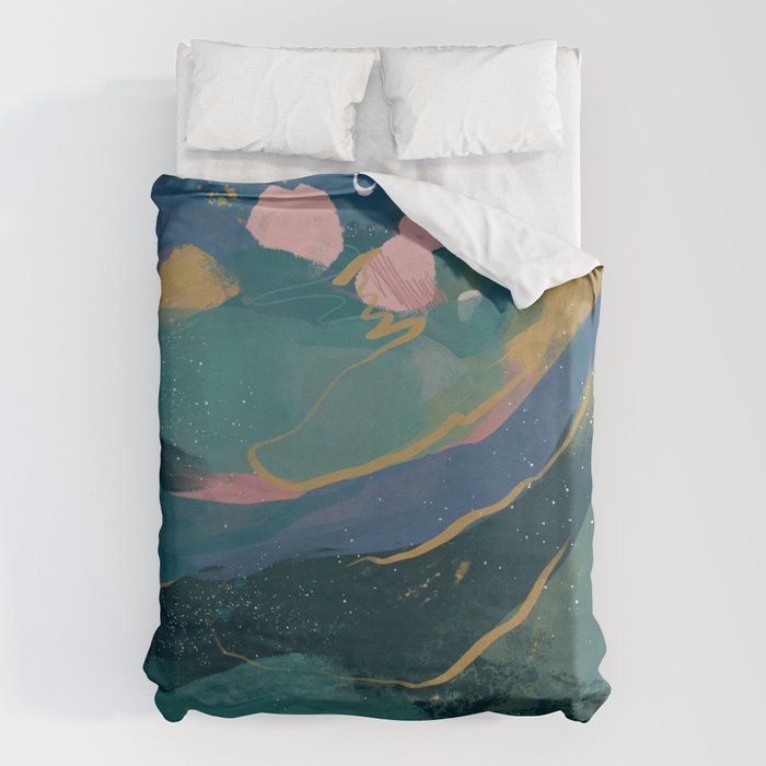 "You Are Worthy" Midnight Background Duvet Cover Gallery Image 1