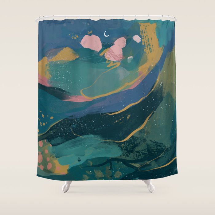 "You Are Worthy" Midnight Background Shower Curtain Gallery Image 1