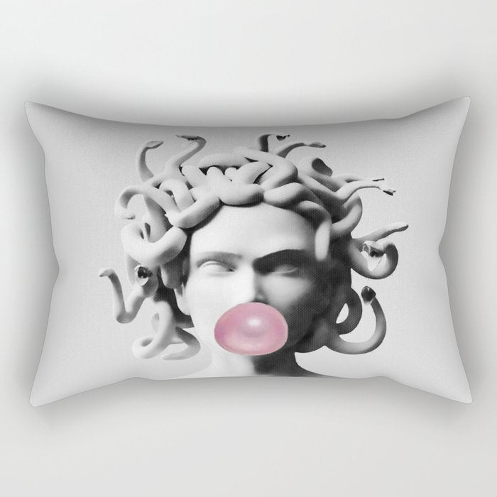 Medusa blowing pink bubblegum bubble II Rectangular Pillow Gallery Image 2