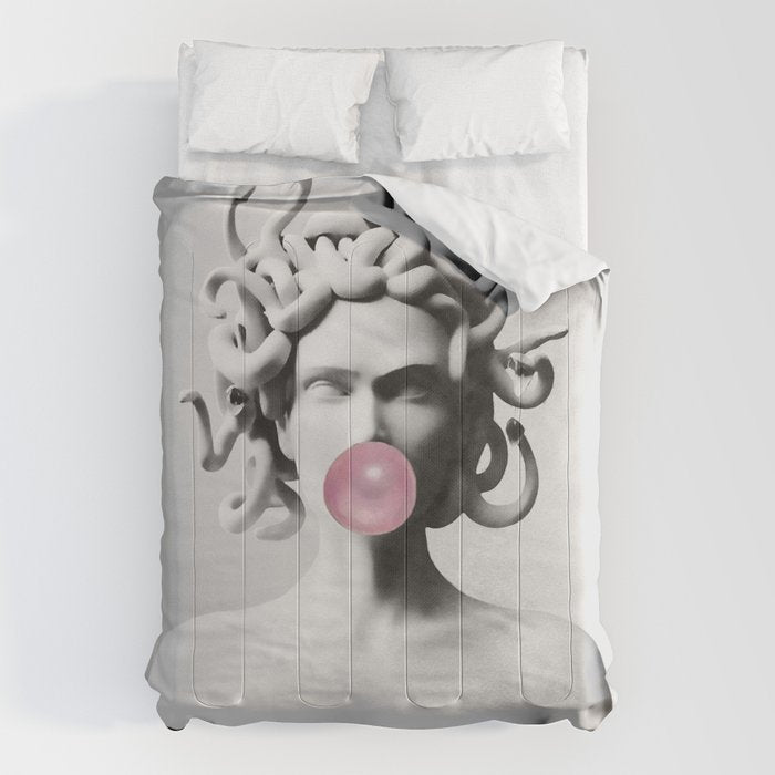 Medusa blowing pink bubblegum bubble II Comforter Gallery Image 6