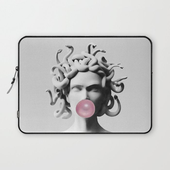 Medusa blowing pink bubblegum bubble II Laptop Sleeve Gallery Image 1