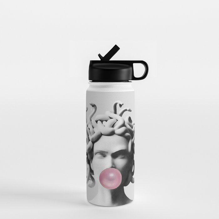 Medusa blowing pink bubblegum bubble II Water Bottle Gallery Image 1