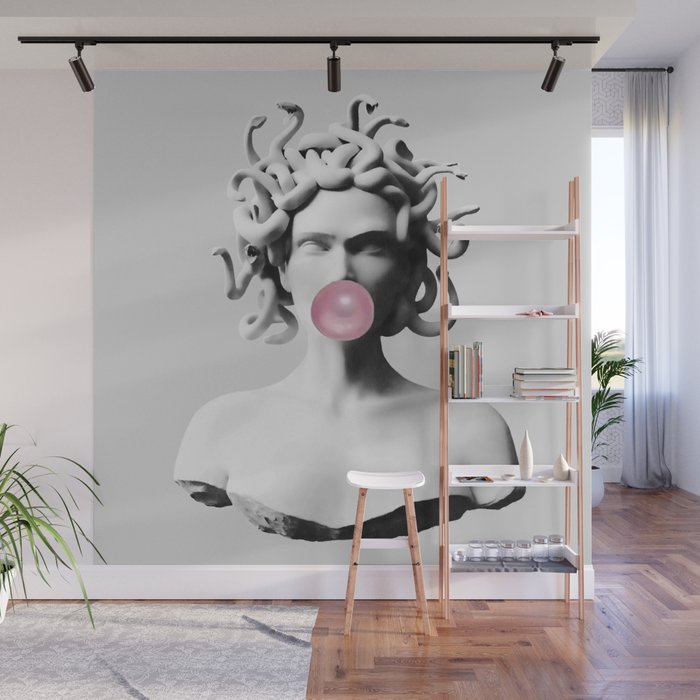 Medusa blowing pink bubblegum bubble II Wall Mural Gallery Image 1