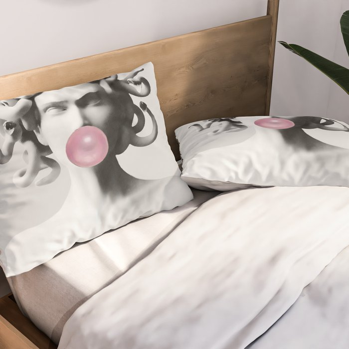 Medusa blowing pink bubblegum bubble II Pillow Sham Gallery Image 2