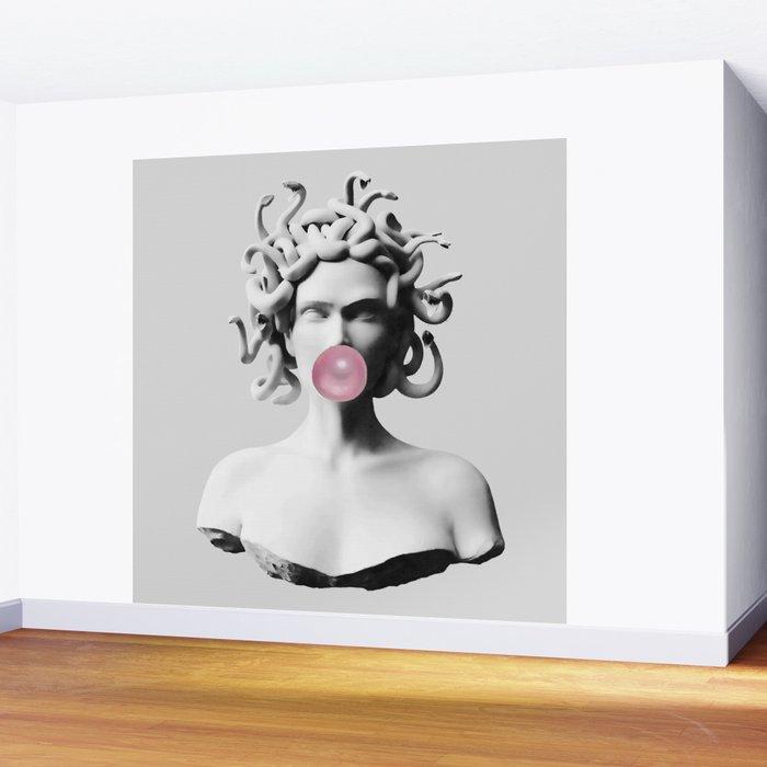 Medusa blowing pink bubblegum bubble II Wall Mural Gallery Image 2