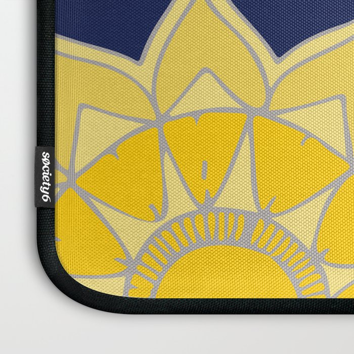 Sunshine yellow navy blue abstract floral mandala Laptop Sleeve Gallery Image 3