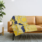 Sunshine yellow navy blue abstract floral mandala Throw Blanket Gallery Image 1