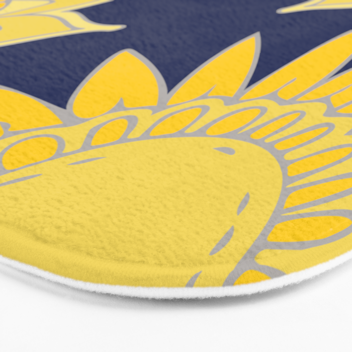 Sunshine yellow navy blue abstract floral mandala Bath Mat Gallery Image 3