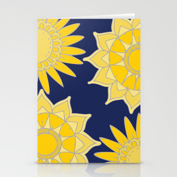 Sunshine yellow navy blue abstract floral mandala Stationery Card Gallery Image 1