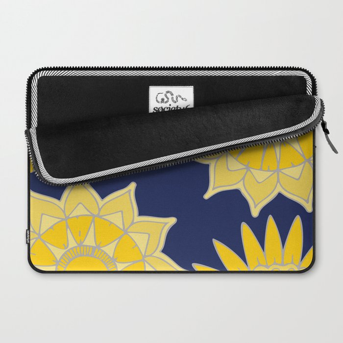 Sunshine yellow navy blue abstract floral mandala Laptop Sleeve Gallery Image 2
