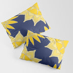 Sunshine yellow navy blue abstract floral mandala Pillow Sham Gallery Image 3