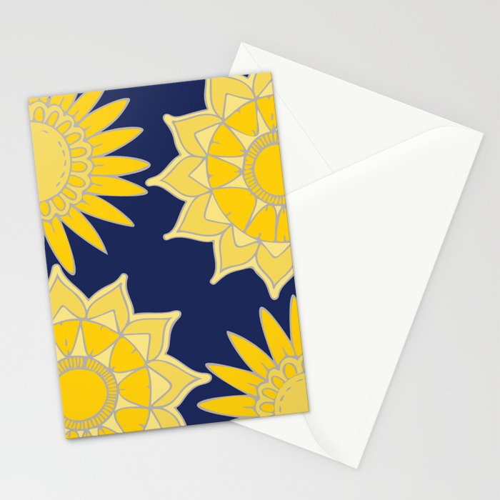 Sunshine yellow navy blue abstract floral mandala Stationery Card Gallery Image 2
