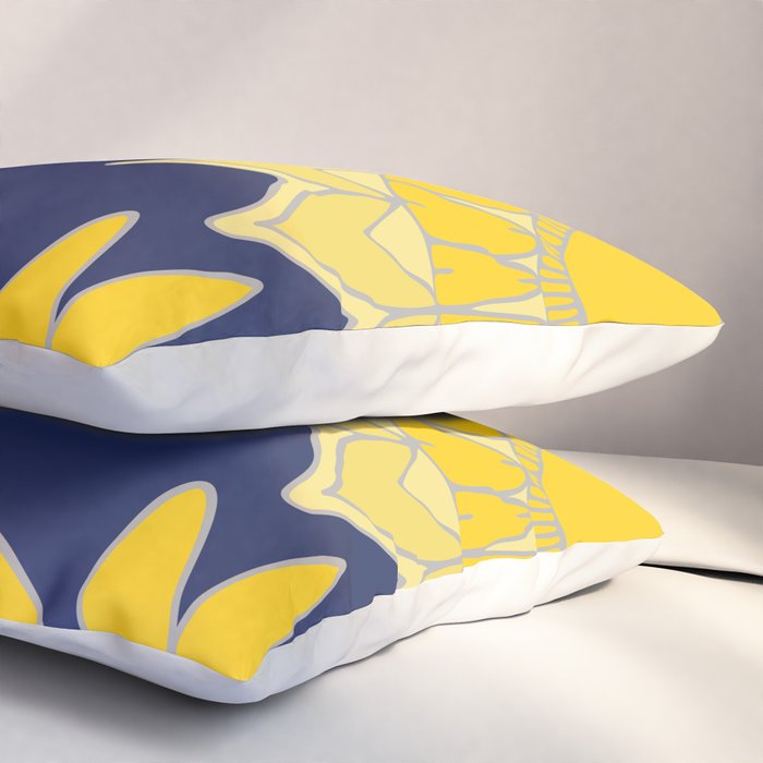 Sunshine yellow navy blue abstract floral mandala Pillow Sham Gallery Image 3