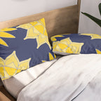 Sunshine yellow navy blue abstract floral mandala Pillow Sham Gallery Image 2