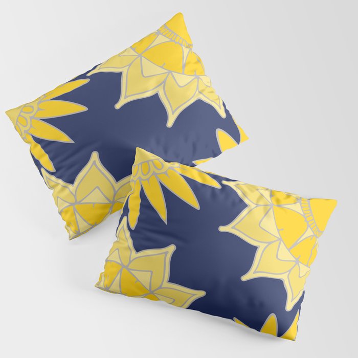 Sunshine yellow navy blue abstract floral mandala Pillow Sham Gallery Image 1