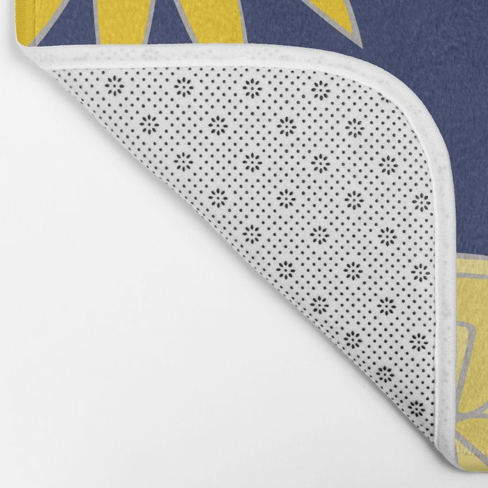 Sunshine yellow navy blue abstract floral mandala Bath Mat Gallery Image 2