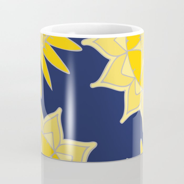 Sunshine yellow navy blue abstract floral mandala Coffee Mug Gallery Image 4