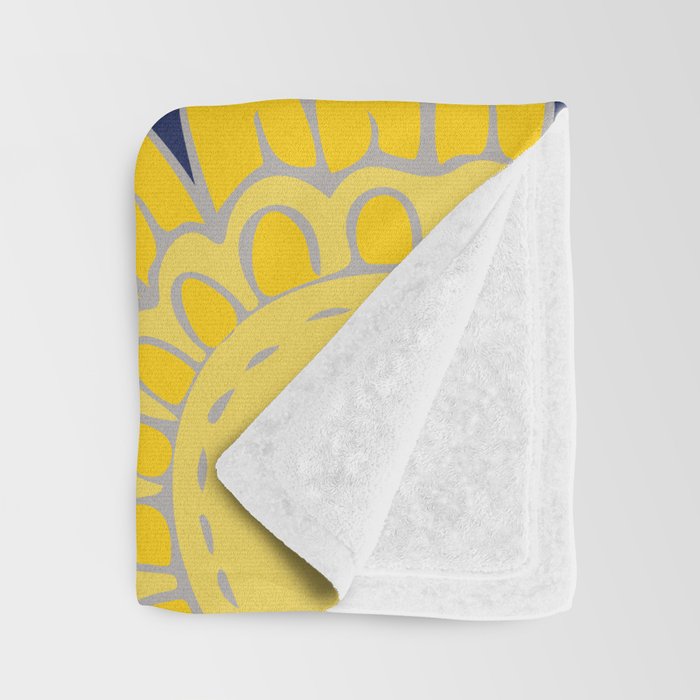 Sunshine yellow navy blue abstract floral mandala Throw Blanket Gallery Image 3