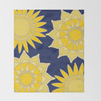 Sunshine yellow navy blue abstract floral mandala Throw Blanket Gallery Image 2
