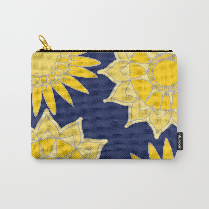 Sunshine yellow navy blue abstract floral mandala Carry All Pouch Gallery Image 1