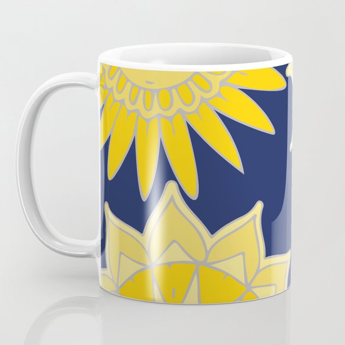 Sunshine yellow navy blue abstract floral mandala Coffee Mug Gallery Image 3