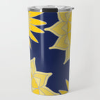 Sunshine yellow navy blue abstract floral mandala Travel Mug Gallery Image 1