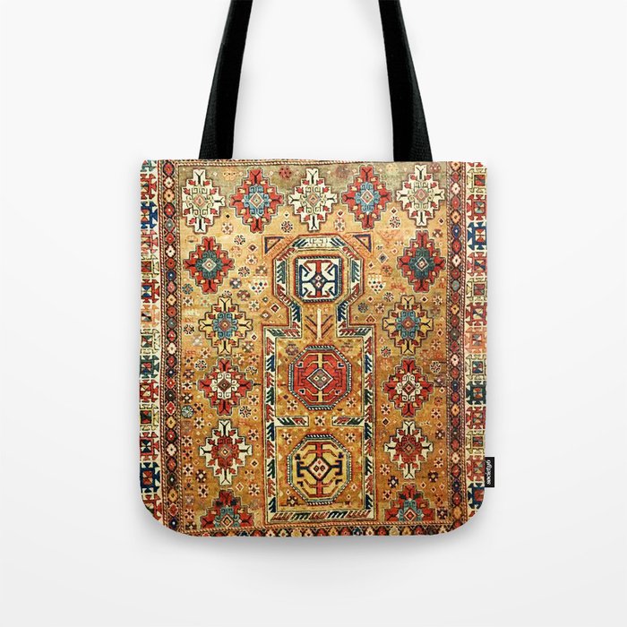 Red Gold Antique Persian Rug Print Tote Bag Gallery Image 1