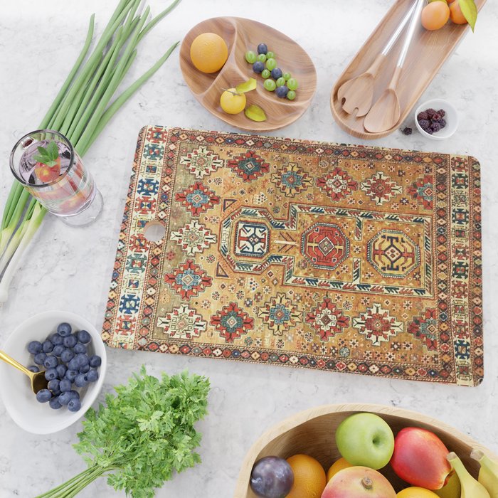 Red Gold Antique Persian Rug Print Cutting Board Gallery Image 2