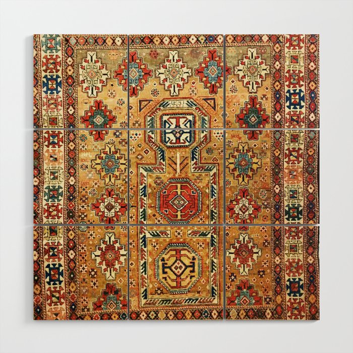 Red Gold Antique Persian Rug Print Wood Wall Art Gallery Image 1
