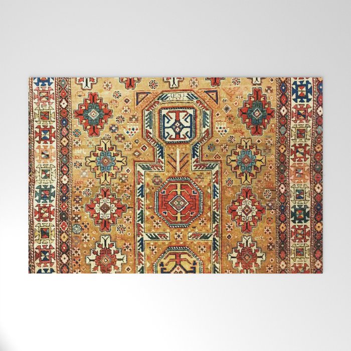 Red Gold Antique Persian Rug Print Welcome Mat Gallery Image 1