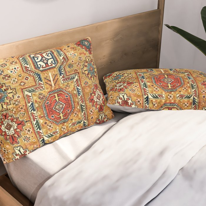 Red Gold Antique Persian Rug Print Pillow Sham Gallery Image 2