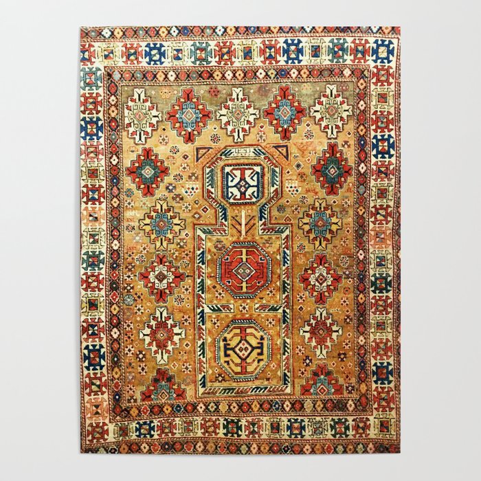 Red Gold Antique Persian Rug Print Poster Gallery Image 1