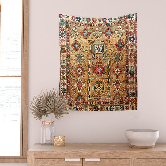 Red Gold Antique Persian Rug Print Wall Tapestry Gallery Image 2