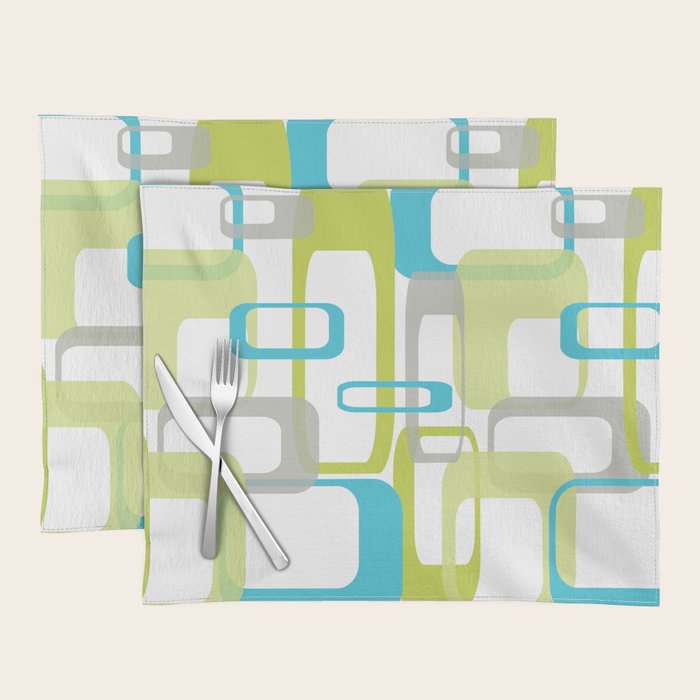 Mid-Century Modern Rectangle Design Blue Green and Gray Placemat Gallery Image 1