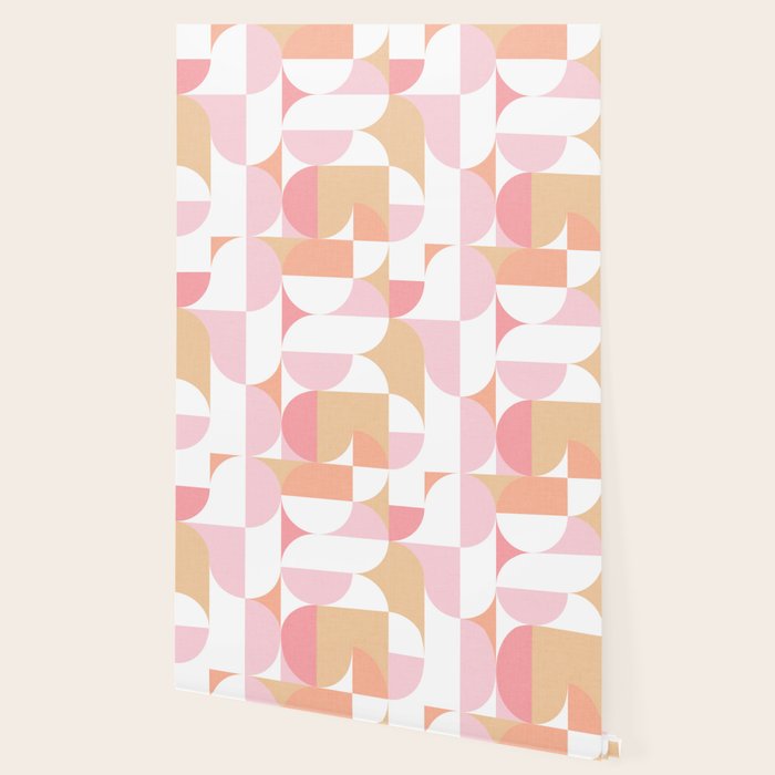 Mid-Mod geometric sun and moon pattern - Peachy Pink pastels Wallpaper Gallery Image 2