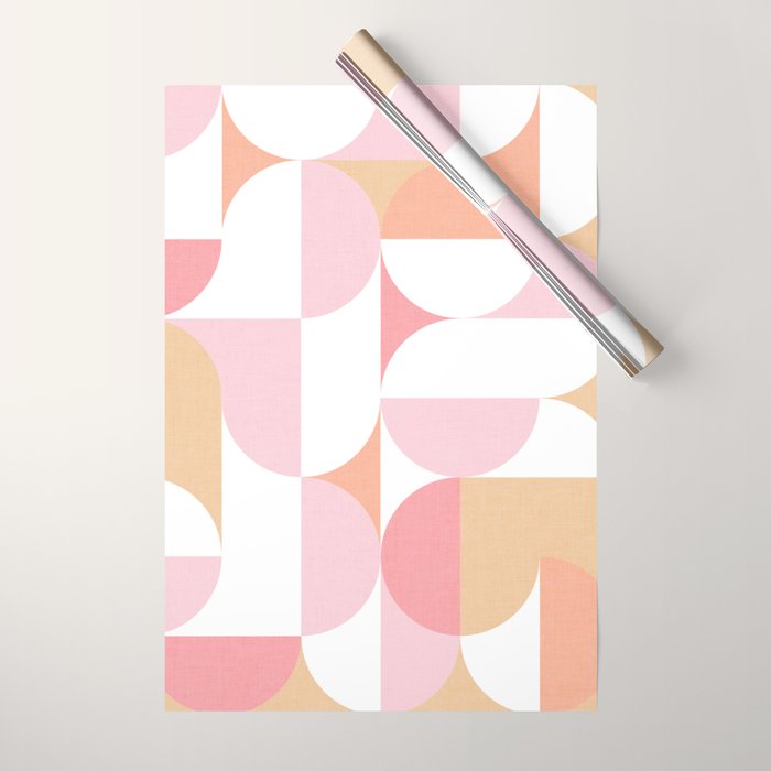 Mid-Mod geometric sun and moon pattern - Peachy Pink pastels Wrapping Paper Gallery Image 1