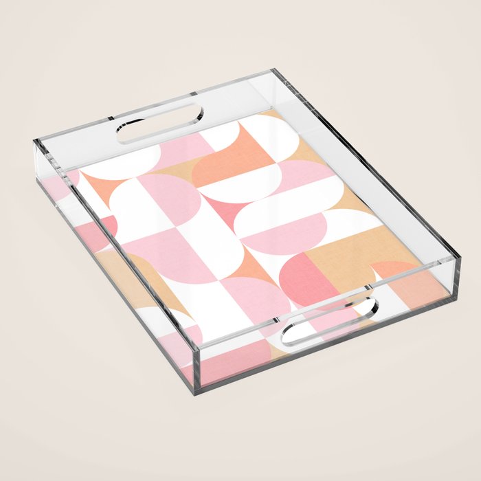 Mid-Mod geometric sun and moon pattern - Peachy Pink pastels Acrylic Tray Gallery Image 1