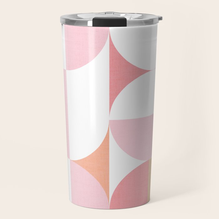 Mid-Mod geometric sun and moon pattern - Peachy Pink pastels Travel Mug Gallery Image 1