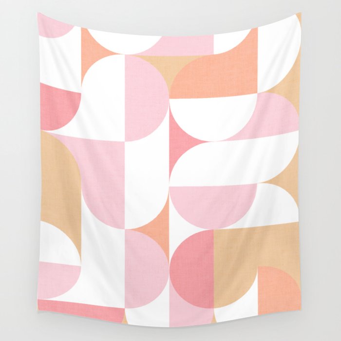 Mid-Mod geometric sun and moon pattern - Peachy Pink pastels Wall Tapestry Gallery Image 4