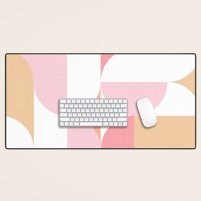 Mid-Mod geometric sun and moon pattern - Peachy Pink pastels Desk Mat Gallery Image 1
