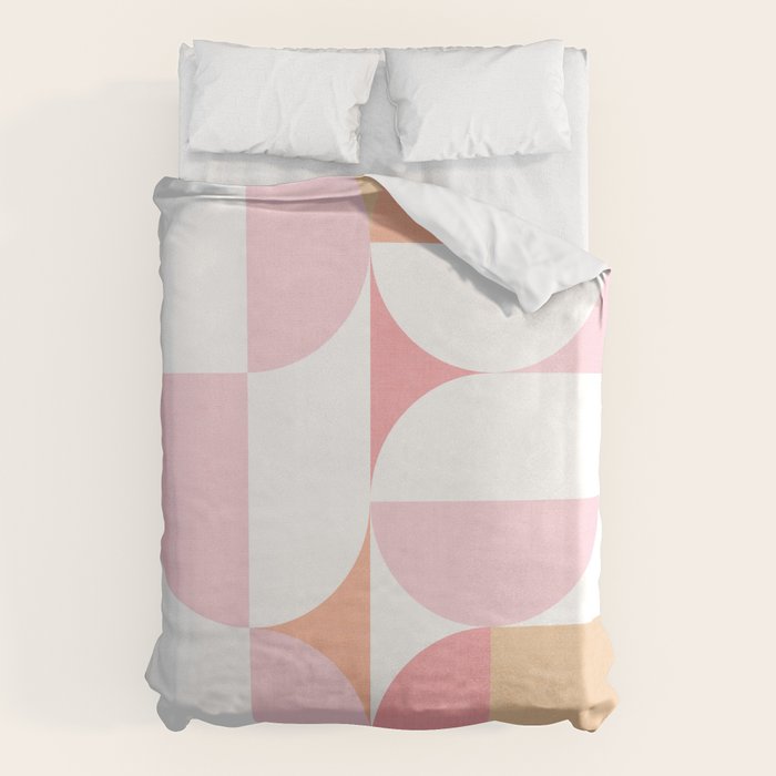 Mid-Mod geometric sun and moon pattern - Peachy Pink pastels Duvet Cover Gallery Image 6