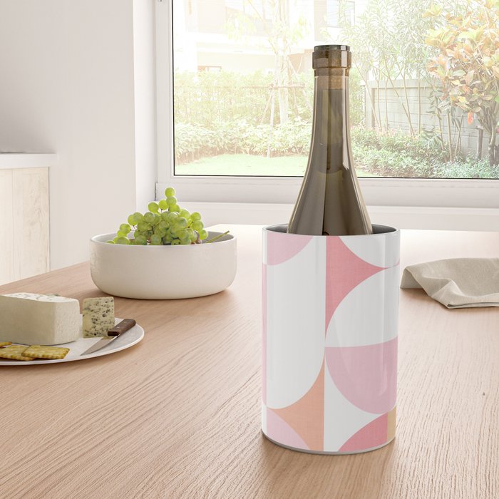 Mid-Mod geometric sun and moon pattern - Peachy Pink pastels Wine Chiller Gallery Image 4