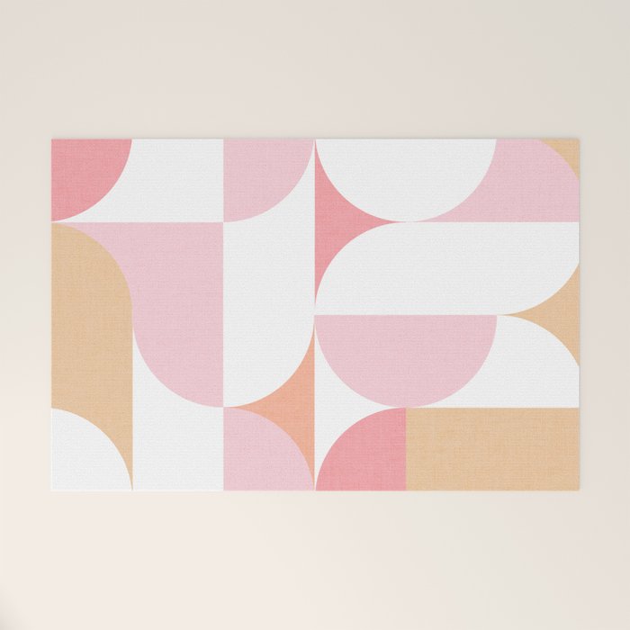 Mid-Mod geometric sun and moon pattern - Peachy Pink pastels Welcome Mat Gallery Image 1
