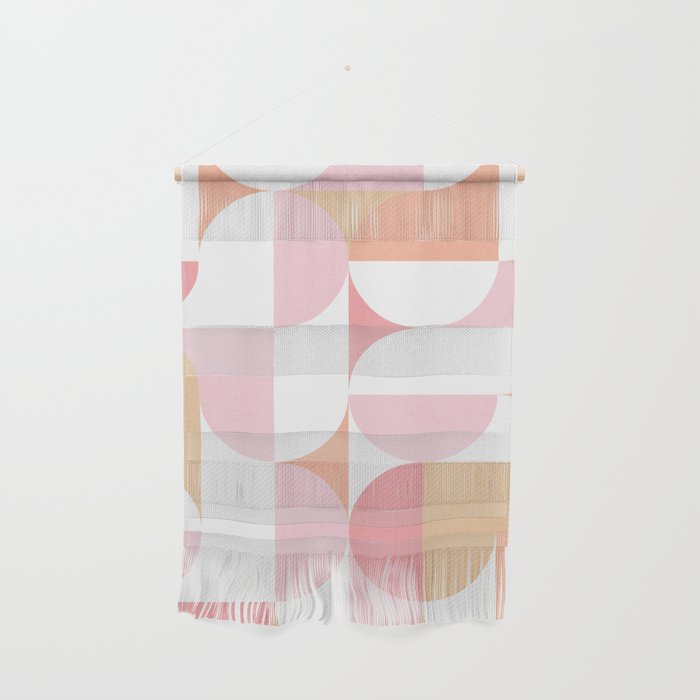 Mid-Mod geometric sun and moon pattern - Peachy Pink pastels Wall Hanging Gallery Image 1