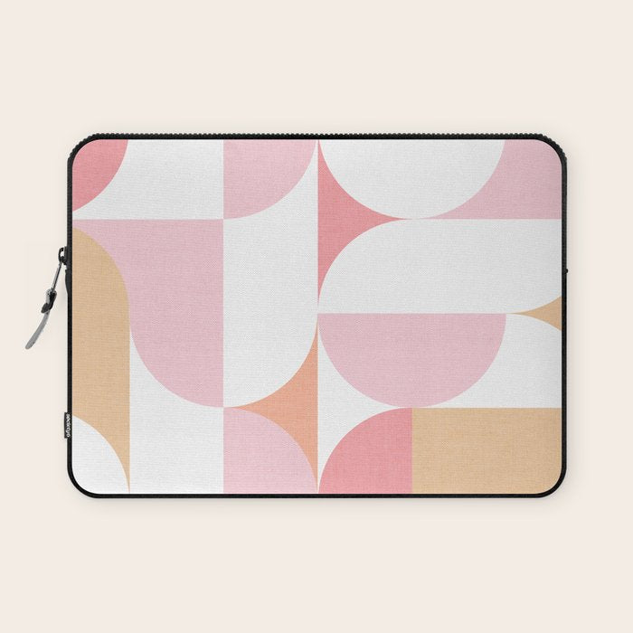 Mid-Mod geometric sun and moon pattern - Peachy Pink pastels Laptop Sleeve Gallery Image 1
