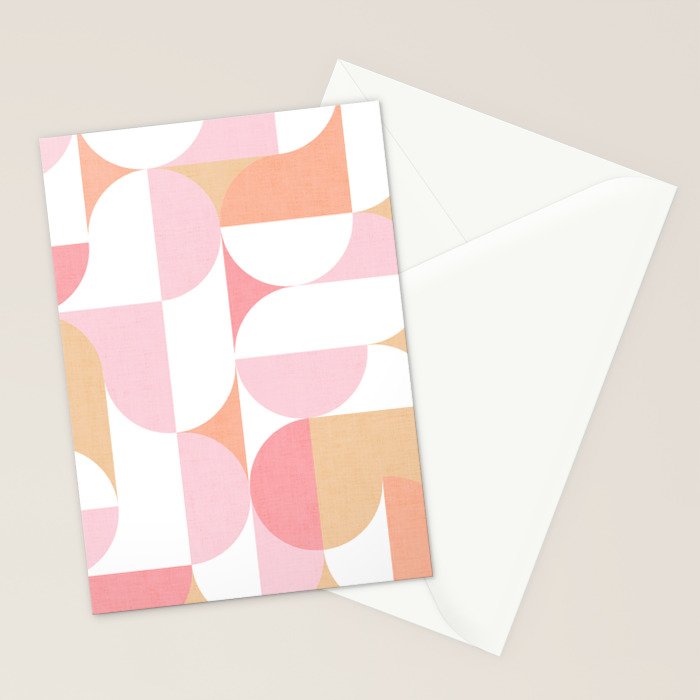 Mid-Mod geometric sun and moon pattern - Peachy Pink pastels Stationery Card Gallery Image 2