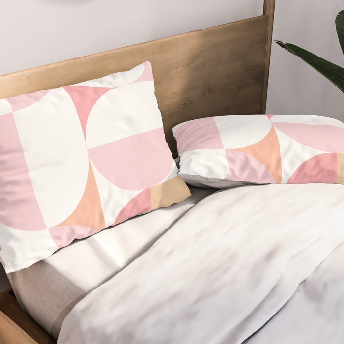 Mid-Mod geometric sun and moon pattern - Peachy Pink pastels Pillow Sham Gallery Image 2